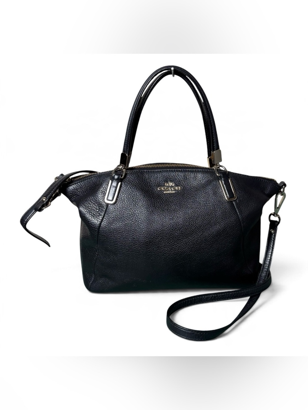 Coach Kelsey Black Gold Pebbled Leather Shoulder Crossbody Satchel Bag